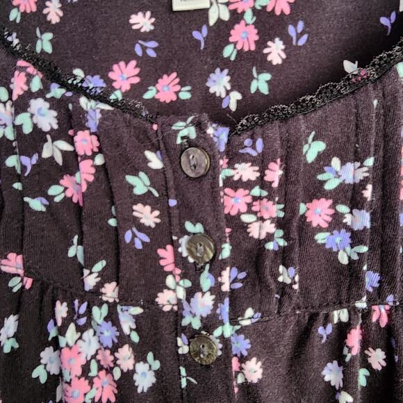 Aria Women's Nightgown Size S Black Floral Pintuck Short Sleeve Sleepwear - Picture 6 of 11